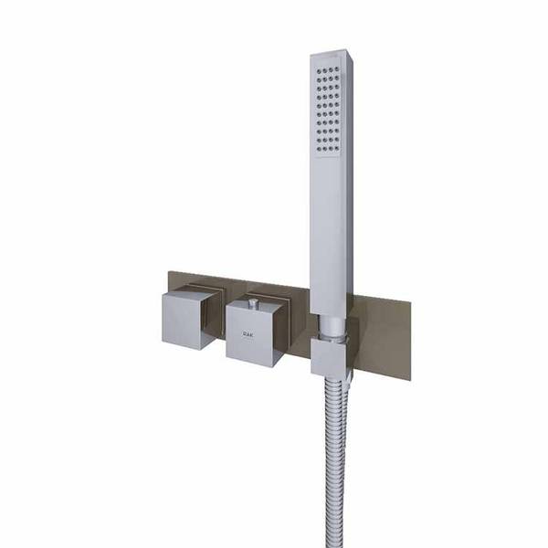 Rak Feeling Square Horizontal Dual Outlet Thermostatic Concealed Shower Valve With Integral Wall Outlet In Cappuccino RAKFSV2514SHS