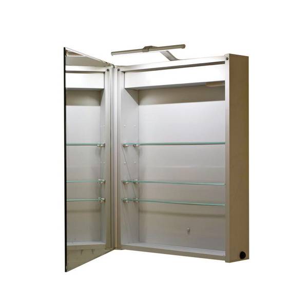 Solitaire Deluxe Aluminium Single Cabinet with Mirrored Door, External LED Light and Internal Shaver Socket (H)700x(W)550x(D)120mm